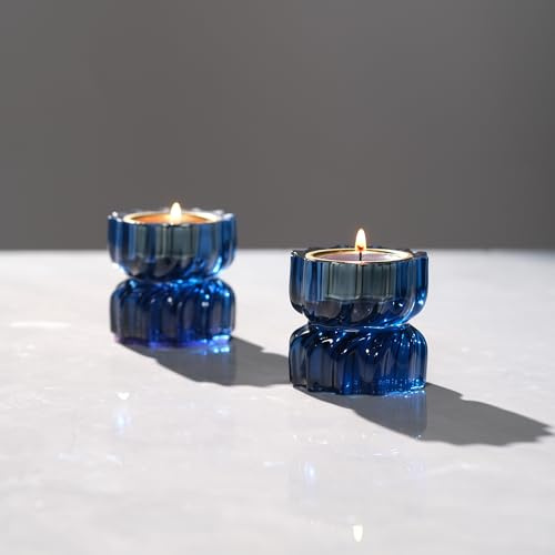 ICNBUYS Twizzle Twist Tealight Holder, Decorative Tealight Candle Holder for Table Display, Unique Home Décor, Housewarming Gift, Spiral Sculpture Diwali Tea Light Stand Black Blue Resin Set of 2