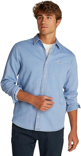 Tommy Jeans Chemise en Denim Homme Regular Fit avec Patte de Boutonnage, Bleu (Denim Light), XL