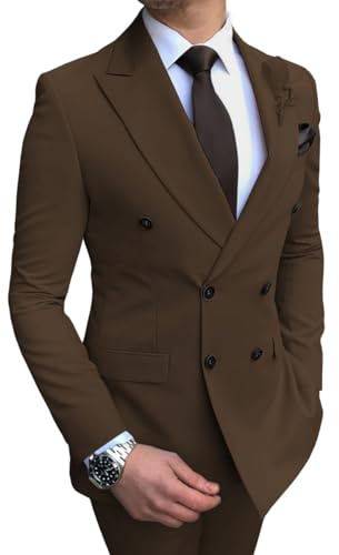 Oanviso Completo Uomo 2 Pezzi Abito Set Business Suit Slim Fit Smoking Blazer Bottoni Completi Completo Festa, Matrimonio A caffè L