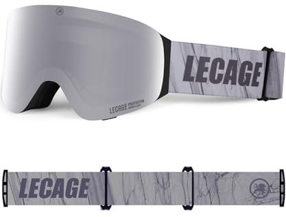 LECAGE Aufklappbare Skibrille Herren Damen Rahmenlose Verspiegelt Ski Brille mit Magnetischen Anti-Nebel Snowboard Brille UV Schutz Schneebrille (Silber)