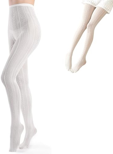 DHWEKU Collant Dentelle Femme Fille Bas Lace Hollow Out Collant de Style Bavière Décoration pour Carnaval Festival Oktoberfest Cadeau de Noël,Blanc,Taille Unique(150-170 cm, 40-75 kg)