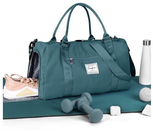HYC00 Bolsa Gimnasio Deportiva Mujer Hombre Bolsa de Deporte Grande Bolso de Gimnasio con Compartimento Zapatos y Pocket Wet Bolsa Fitness Bolsas de Deporte Mujer Piscina Gym Bag Women,Azul Pavo Real