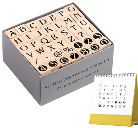 Poludatly 42 st trä stämpelset, trä gummi stämplar kit, min-i trä stämpellåda, nummer bokstav symbol signet set, bärbar konst gummi stämpel signetkit för