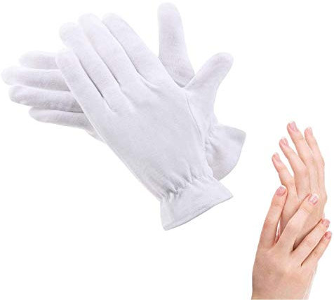 2 piezas (1 par) guantes de algodón blanco para manos secas, hidratantes, cosméticos, eccemas, spa y joyas de monedas, inspección, manos para servir