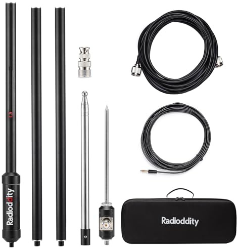 Radioddity HF-009 Antena HF portátil, antena vertical de ajuste rápido de 5-50 MHz, SWR 1.0-1.5, compatible con Xiegu G90/X6100/X6200, Radioddity QT40/QT60/QT80, para transceptores HF y radios móviles