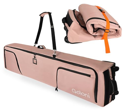 Goloni Ski Bag with Wheels,Padded Snowboard Bag for Air Travel,600D Waterproof Fabric,Foldable Snow Bag Fits 2 Pairs Skis Up to 175/190cm