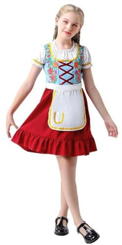 Generisch Bottes viking pour hommes au Moyen Âge + tablier, 2 pièces, longueur genou, tenue de fête de la bière, cosplay, costume pour femme, anime (rouge, 10-12 ans)