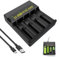 Universal Battery Charger with 4 Slots, Rechargeable USB-C Fast Charging Upgraded 4 Independent Slot TypeC Input Ni-MH 3.7V Individually Charger for AA AAA Rechargeable 18650 18500 21700 Batteries