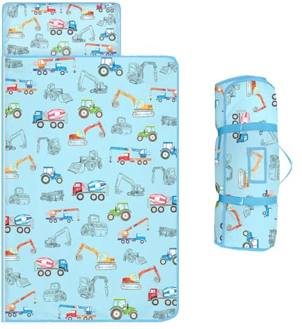 Sac de Couchage Enfant, Sac de Couchage Souple Oreillers Amovibles et Couvertures pour Enfants, Filles, Garçons, Camping,Véhicules de Construction