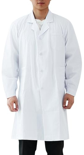 Générique Blouse Blanche Chimie Lycee Homme Femme Collège Medicale Chemisiers Blouse Blanche Coton Chemise Manches Longues avec Poche Et Bouton Grande Taille Couleur Unie