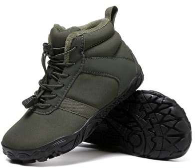 AONETIGER Bambini Scarpe Barefoot Invernali Ragazzi Ragazza Impermeabili Stivali da Neve Leggeri Antiscivolo Suola Zero Drop (Verde,33EU)