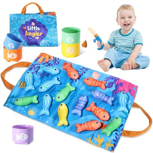 Juguetes para Niños de 1 a 2 Años, Juguete de Pesca, Juego de Pesca para Bebés Y Niños de 6 a 12 Meses, Juego de Pesca Fabricado En Tela Suave, Adecuado para Bebés Y Niños Pequeños de 1 a 3 Años