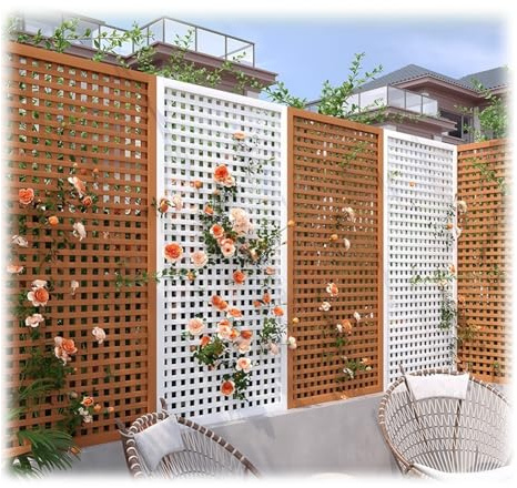 Recinzioni Decorative E Pannelli A Graticcio Per Esterni, Recinzione Divisoria In Legno Per Giardino, Graticcio Da Giardino Resistente Alle Intemperie, Schermo Divisorio Autoportante(Bianco,60x150cm)