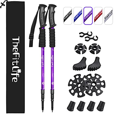 TheFitLife Trekking Poles - 2 Packs with Antishock and Quick Lock, Telescopic, Ultralight - For Hiking, Camping, Trekking