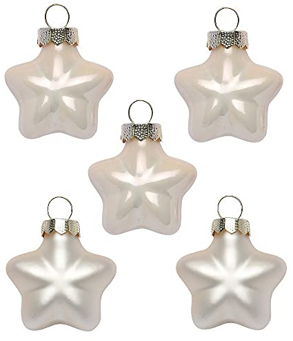 Inge Glas Magic Mini-Weihnachtskugeln Sterne 4cm 8 STK | Weihnachtsbaumanhänger Sterne aus Glas | in Karton-Box (Champagne | beige Glanz matt)