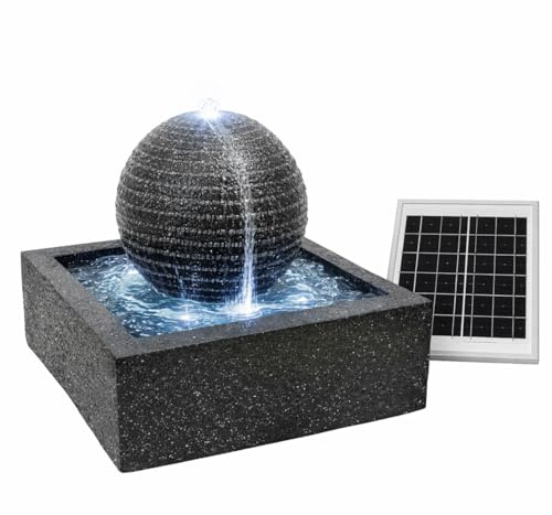 Gardenwize Solar Powered Black Granite Effect Garden Water Feature – Weatherproof Resin Fountain with LED Light, Low Maintenance, Eco-Friendly Outdoor Garden & Patio Ornament