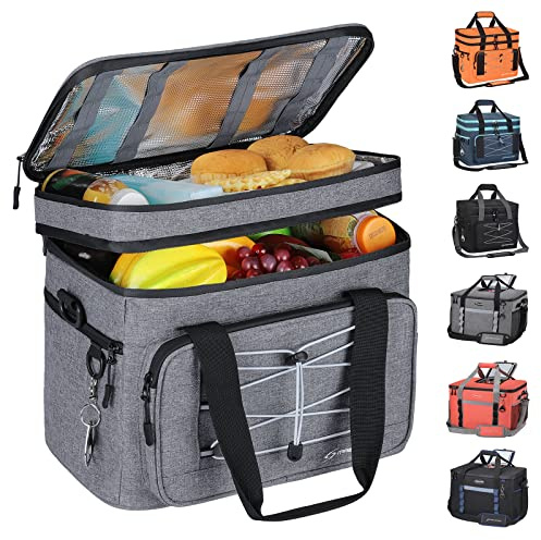 Maelstrom Portable Collapsible Soft Cooler Bag – 24/30/60 Cans Double-Deck Leakproof Ice Chest for Beach, Camping & Grocery (Grey, 30 Can)