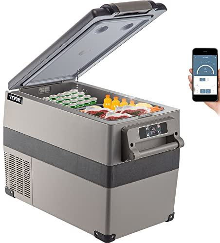 VEVOR 12 Volt Refrigerator, 48 Quart (45L) Fast Cooling Portable Freezer with App Control (-4℉~68℉), Car Fridge with 12/24v DC & 110-240v AC for Travel, Truck, Camping and Home Use, Black