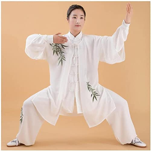Tai Chi Uniform, Martial Arts Kung Fu Uniform Soft Performance Jacket Pants Lady Kung Fu Wushu Martial Arts Uniform Women Soft Tai Chi Suit Oriental Exercise Clothing ( Color : White , Size : B( M) )