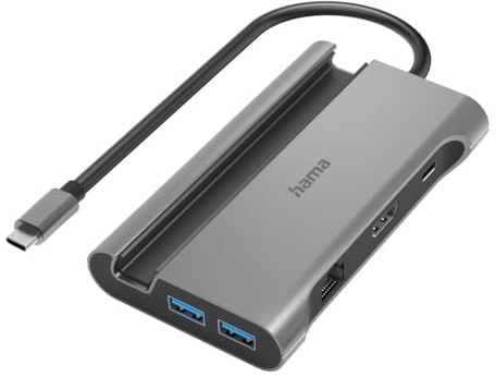 Hama | Hub USB-C de 7 Puertos de Alta Velocidad (Hub Multipuerto, Transferenca de hasta 5Gbps, Universal, Multipuerto, USB 3.2) Color Plata