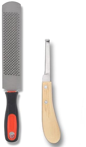 FUNMIX Raspador de pezuñas y cuchillo para pezuñas - 13 pulgadas Accesorios para caballos de herradura - Herramienta resistente y duradera de acero al carbono adecuada para caballo, cabra, vaca,