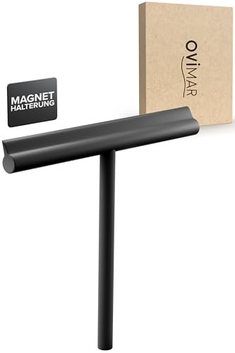 ovimar Duschabzieher Tomma | magnetisch | ohne Bohren | aus Silikon mit Stahlkern | schwarz | Abziehlippe 23,5 cm | zur Reinigung der Duschwand, Fliesen oder auch Fenster | mit magnetischer Halterung