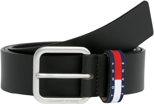 Tommy Jeans Herren Gürtel Ryan Regular mit Flagge aus Leder, Schwarz (Black), 85 cm
