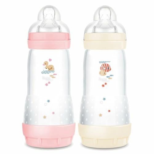 MAM Biberon Easy Start/Anti-Colique Classique - 320ml - Bonbon + Coton - Tétine Débit 3 - X2