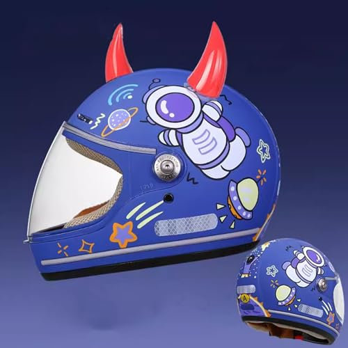 QJWMatic Casco da Moto Integrale per Bambini Casco da Corsa per Bici ATV per Ragazze dei Cartoni Animati con Visiera Parasole per Bambini di 4-15 Anni H,46-53CM
