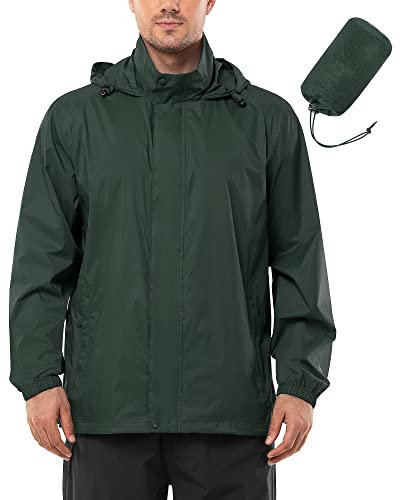 Outdoor Ventures Regenjacke Herren Wasserdicht Ultraleichte Dünne Faltbare Regenmantel Atmungsaktiv Fahrrad Regenjacke Sport Dunkles Olivgrün 4XL