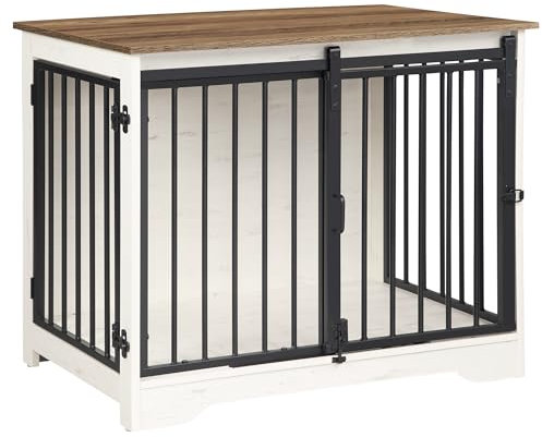 Hzuaneri Hundekäfig Möbel, 81cm hundebox für zuhause, Schiebetüren, 2 Türen, Moderne hundebox Holz Indoor für kleine/mittlere Hunde, Hundekäfig für Zuhause, 81 x 55 x 67,5cm, Weiß Braun DFC83614B