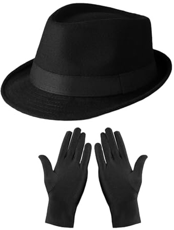 EHDWXVZM 1 Herrenhut, 1 Paar Fingerschutz, Melone, Herren-Jazzhut, Herren-Filzhut, Hut Mit Kurzer Krempe