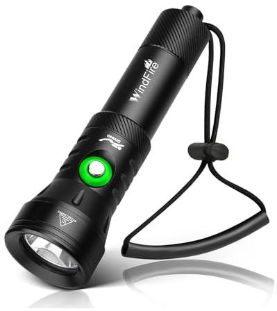 WINDFIRE Torcia Subacquea, 7000 Lumen Torcia per Immersioni Subacquee, Super Luminosa, 4 Modalità Torcia Elettrica Subacquea con Indicatore di Potenza, Professionale Torcia Subacquea Ricaricabi
