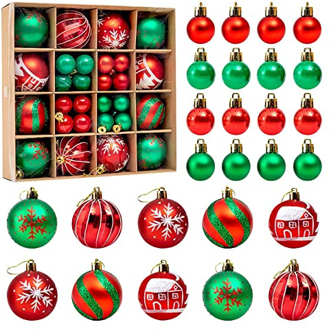 42 Piezas Bolas de Navidad de plástico, Ø3/6cm Bolas Arbol de Navidad Inastillable, Adornos de Navidad Bolas Grandes, Decoracion Arbol Navidad para Abeto Casa (Rojo+Verde)
