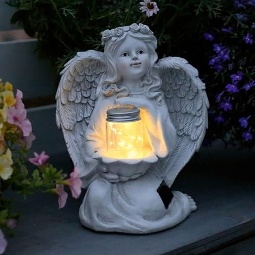 zenggp Jardin Figurine D'ange Résine，Lampe De Jardin Solaire Décorative Danges,Lumière Solaire Sculpture D'art Ange,Statue Angel Décoration,Sculpture D'ange Funéraire