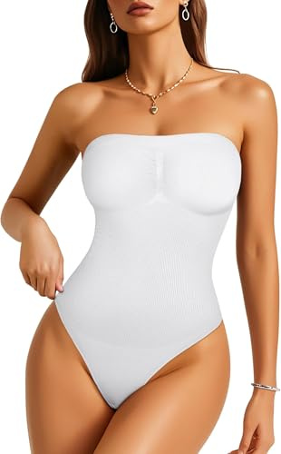 Gotoly Body Sculptant Femme Gaine sans Bretelles Amovibles Body Gainant sans Coutures Ventre Plat Invisible Shapewear Bodysuit (Blanc, L)