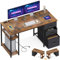 Coleshome Escritorio con 3 Cajones de Tela, 130x48cm Mesa de Ordenador con 2 Puertos de Carga USB y 2 Tomas de Corriente, Escritorio con Estantes de Almacenaje Reversible para Oficina, Hogar, Marrón