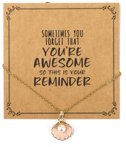 Mikovivi Collana con Ciondolo di Perle di Conchiglia in Oro Rosa, Collana di Conchiglie in Stile Bohémien con Ciondolo a Strati con Biglietto di Auguri Regali per Amanti Della Spiaggia per Donne