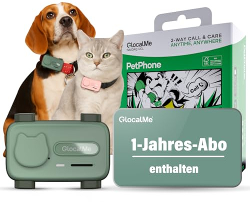 GlocalMe PetPhone, GPS Tracker per cane e gatto, chiamata bidirezionale, posizionamento globale, tracciamento in tempo reale, monitor della salute, mini GPS Tracker con abbonamento di 1 anno