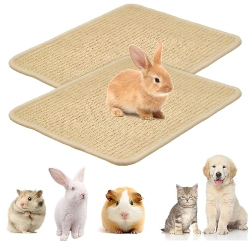 GOMETY 2 alfombrillas rascadoras para conejos, 40 × 30 cm, sisal natural, para conejos, garras y cuidado dental, juguetes para masticar, jaulas para mascotas para cobayas, hámsteres, gatos para morder