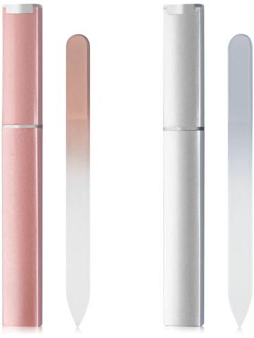 2PCS Glass Nail File with Cases Crystal Nail File Double Sided Tempered Glass File Professional Salon Manicure/Pedicure Filing Tool for Shaping and Styling Natural and Artificial Nails