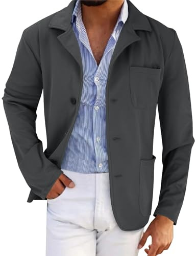 Giacca da uomo in cotone lavorato a maglia morbido ed elastico, cappotto sportivo, vintage, business, casual, con tasche, con bottoni, giacca da uomo