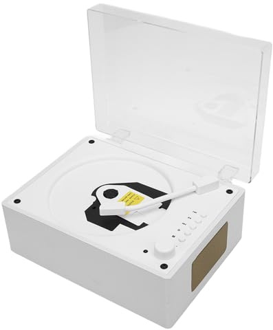 Cuifati CD-spelare Bärbar med Bluetooth 5.0, Uppladdningsbar Vintage CD-musikspelare med Fjärrkontroll Inbyggda Dubbla Stereohögtalare för Hembilstudieresor (Vit träkornfärg)