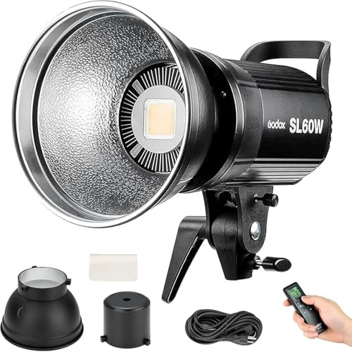 Godox SL60 W LED-videolampa, 60 W 5 600 K dagsljusbelysning, kraftfull studio LED-lampa med Bowens Mount, 10–100 % justering för bröllop, video/foto