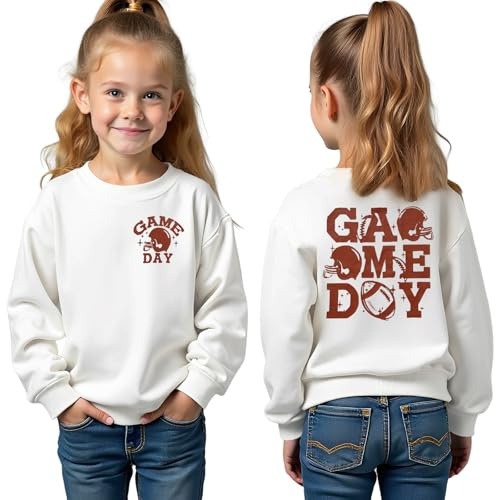 BOUTIKOME Football Game Day Sweatshirt Toddler Baby Girl Boy Football Pullover Long Sleeve Shirt Kid Sport Tops Fans Outfits(White,2-3T)