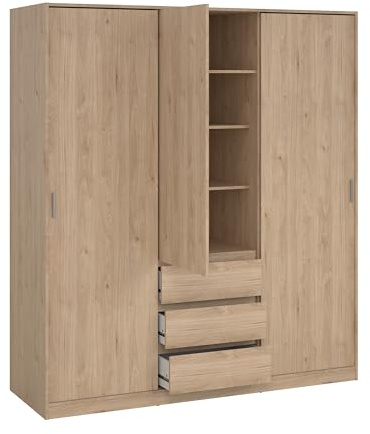 AVANTI TRENDSTORE Pollein- Armadio a 2 ante scorrevoli, 1 anta battente e 3 cassetti in legno laminato, disponibile in 2 colori. Dimensioni LAP ca. 177x200,4x60 cm