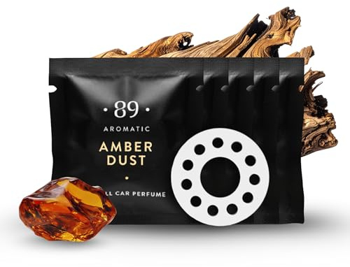 Aromatic • 89 • Bil ventilationsklämma påfyllningskapslar 5-pack – bärnsten, sandelträ och cederträdoft, långvariga parfymerade dofter, lyxiga billuftfräschare påfyllningar, luktborttagare
