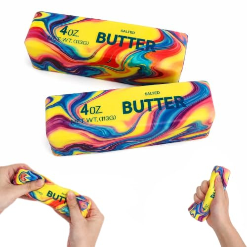 Butter Squishy, 2Pcs Rainbow Squishy Fidget Toys, Slow Rising Squishies, Realistic Soft Butter Stick Squeeze Sensory Toys, Anxiety Stress Relief Toys Offices & Homes For Christmas Birthday Gift