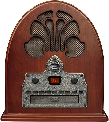 Crosley CR32D-PA Cathedral Retro AM/FM Radio CD Player with Stereo Speakers, Vintage Bluetooth Speaker, Paprika