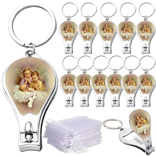 12 PCS Baptism Keychain Favor - Baby Angels Nail Clipper Bottle Opener Key Ring Christening Party Favor in Gift Box